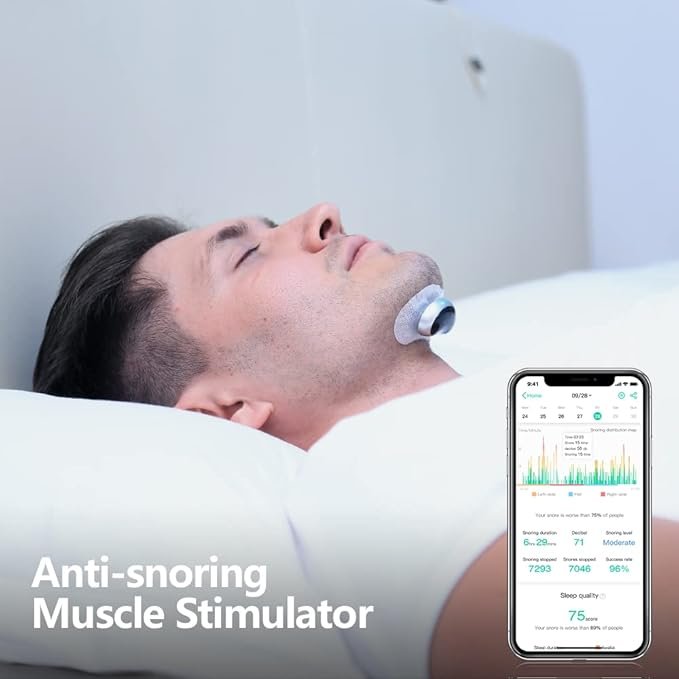 Smart Throat Anti Snoring Device YA4600, APP-Enabled Sleep Tracking Bluetooth APP Sleep Tracking, Portable Compact Design for Business Trips and Daily Use